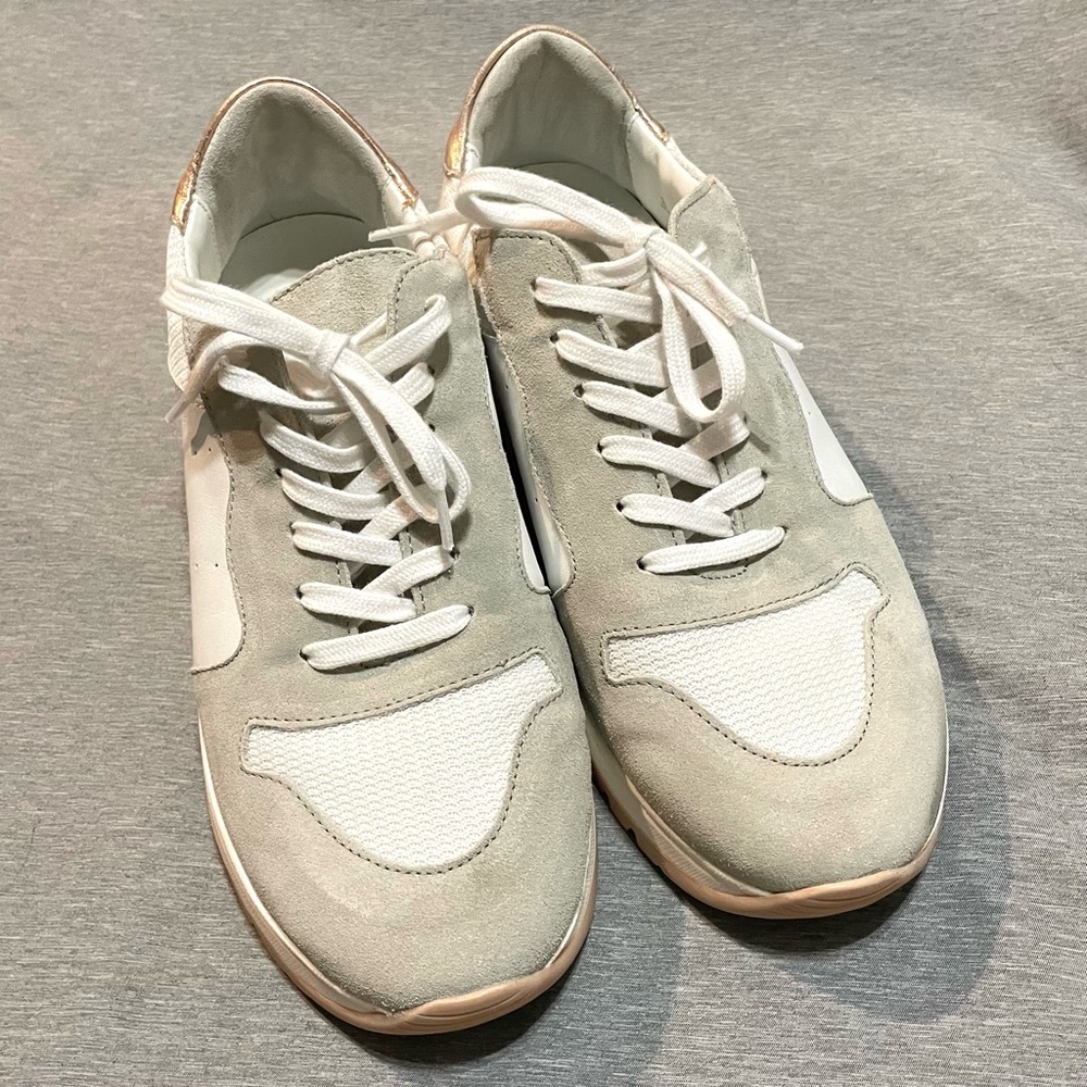PAIGE Mila Runner Sneakers Grey Suede Leather Platform Trainer Size 8.5 - Picture 3 of 11